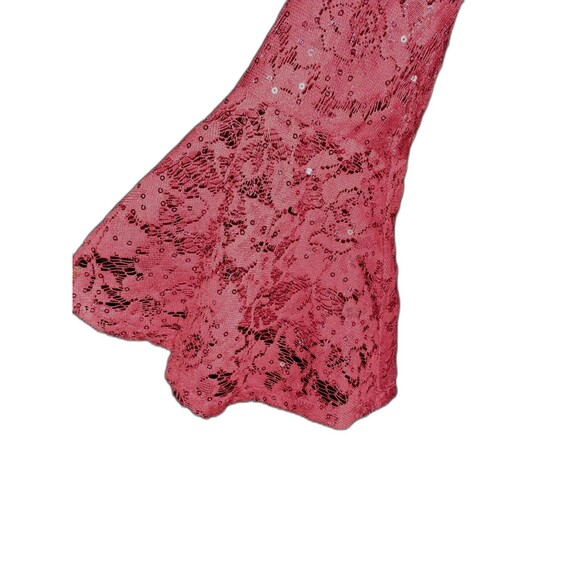 NEW DANNY AND NICOLE Size 12 Shift Dress Red Floral Lace Shimmery Sequins Ruffle - Picture 3 of 7